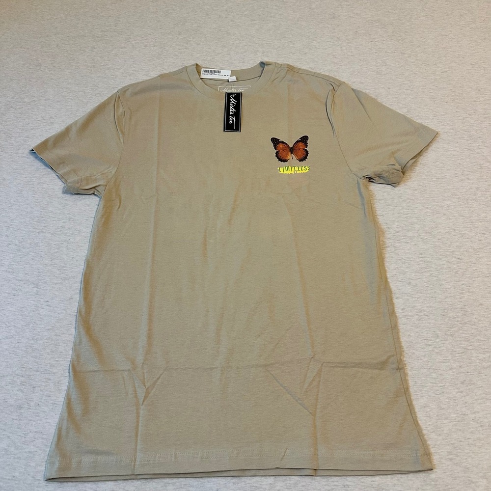 Mister Tee Mens Limitless Butterfly Graphic T-Shirt Wet‎ Sand Beige M